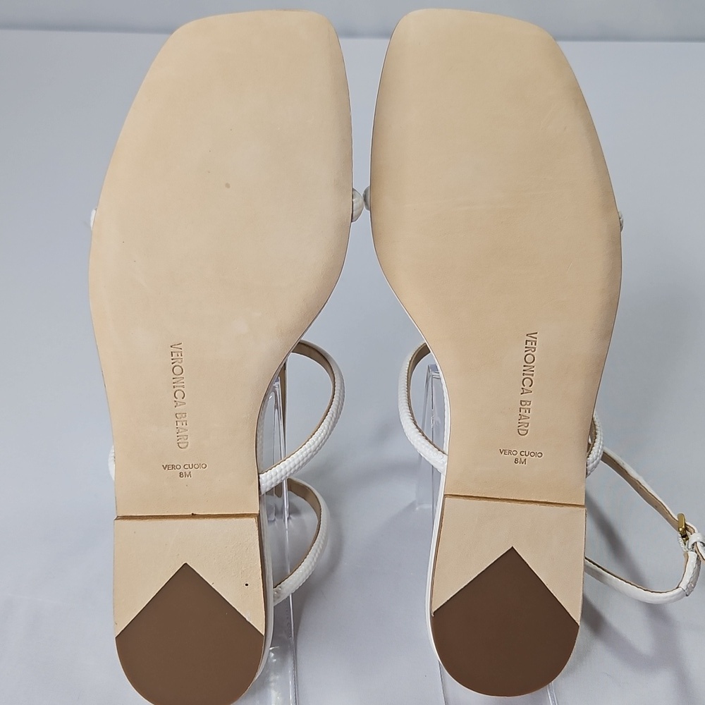 Veronica Beard Marbella lizard-embossed T-strap sandal  parchment white Sz 8 NWT - Picture 6 of 9